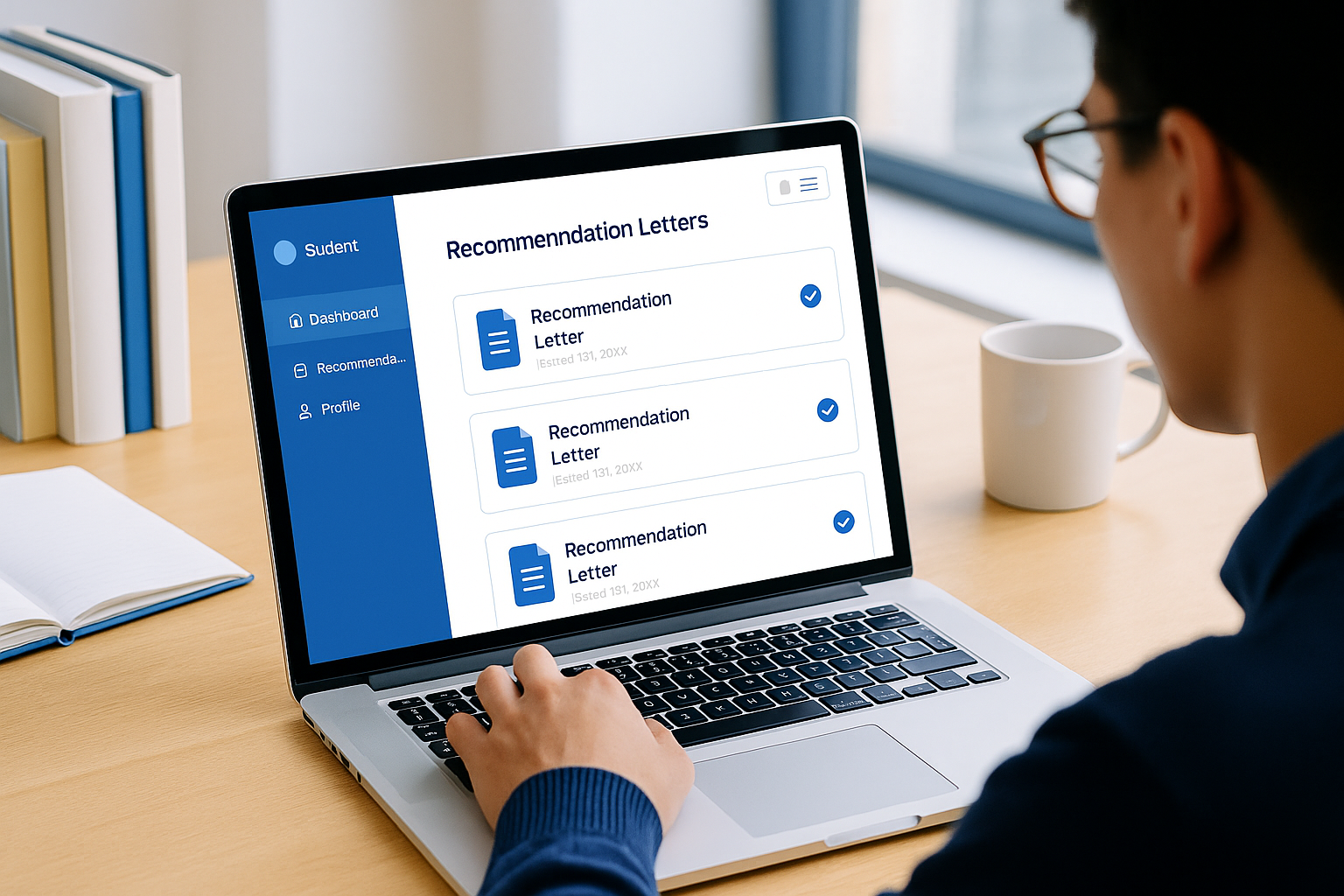 student using a laptop displaying digital recommendation letters